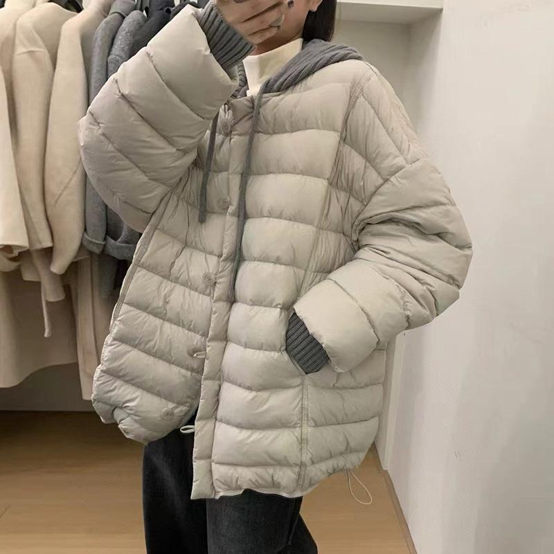 取り外し可能なニット帽子ダウンジャケット女性 05 冬甘いルーズホワイトダックダウン暖かいコート