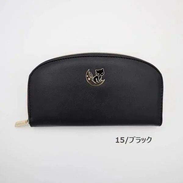 長財布 財布 ファッション小物 レディースファッション 三日月 猫 ねこちゃん キャット ネコ 黒