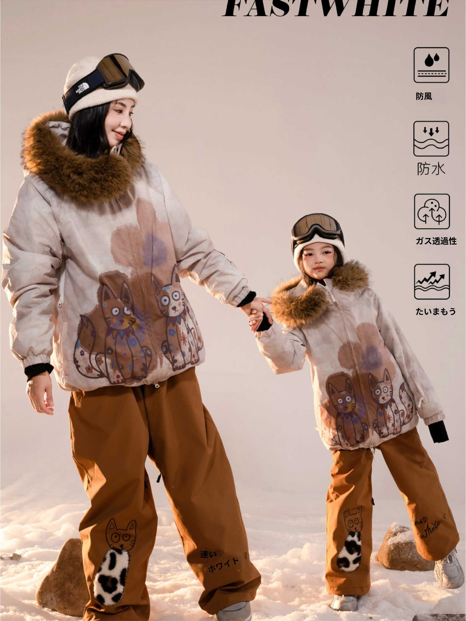 2025 2026 親子 メンズ レディース キッズ 子供 3L幸運の猫 スノーボードウェア アウター パンツ ウィンタースポーツ 防水 スノー スキーウェア