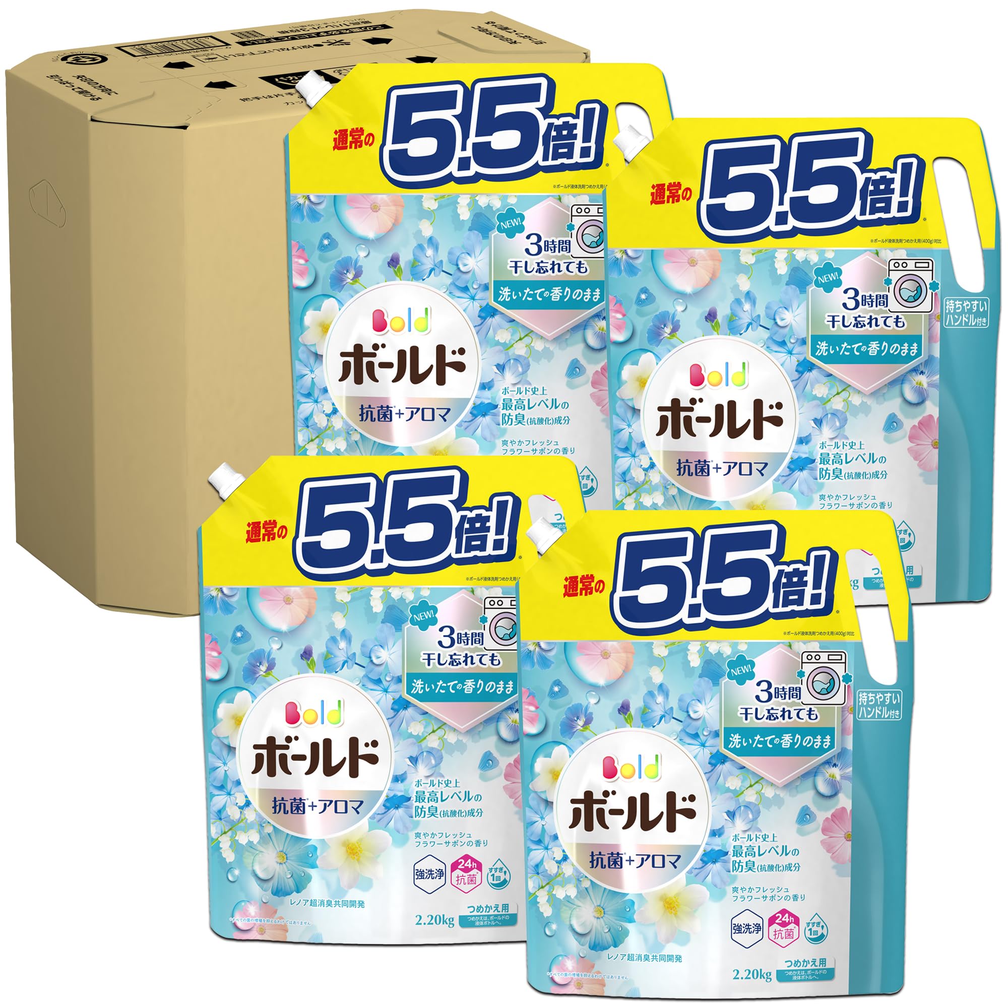 [ケース販売] [大容量] ボールド 洗濯洗剤 液体 フレッシュフラワーサボン 詰め替え 2,200g×4袋