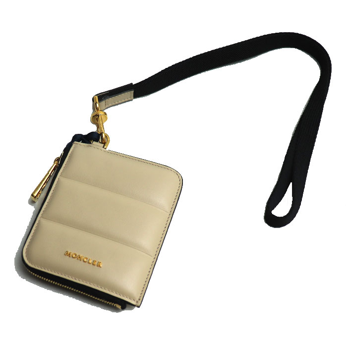 MONCLER モンクレール FLAT WALLET SMALL 二つ折り財布 コンパクトウォレット ベージュ I109B6C00001 M3043 ショルダーストラップ付 ユニセックス 中古 美品