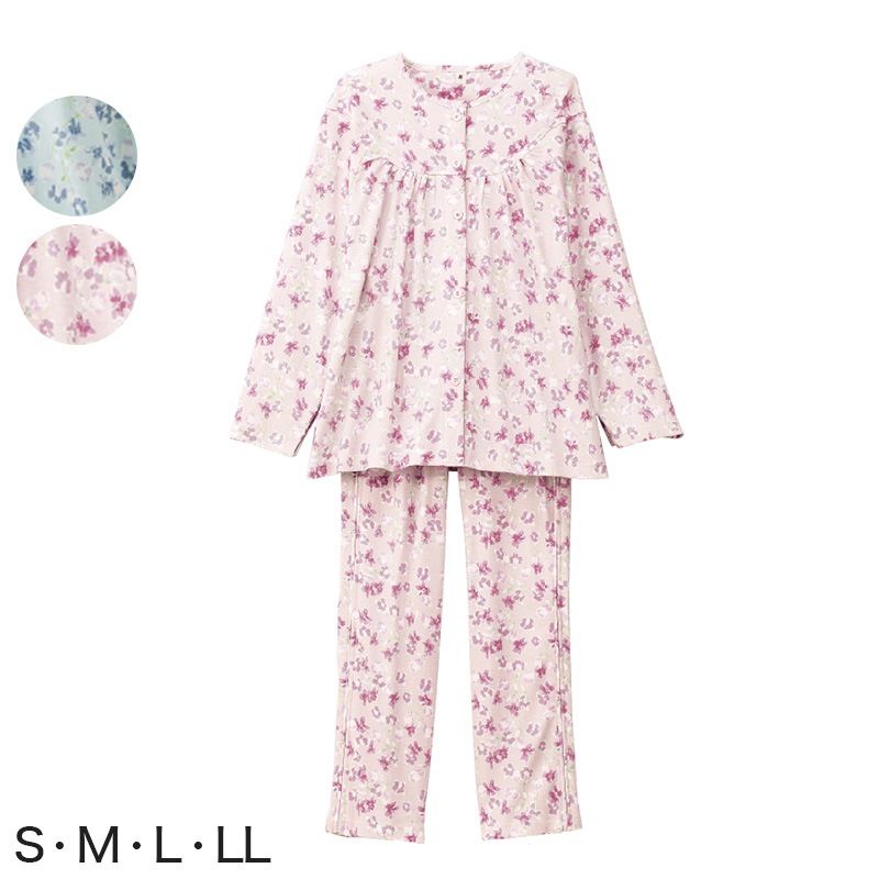 婦人 フルオープンパジャマ 上下セット S～LL (レディース 綿100% ワンタッチテープ マジックテープ式 介護) (送料無料) (取寄せ)