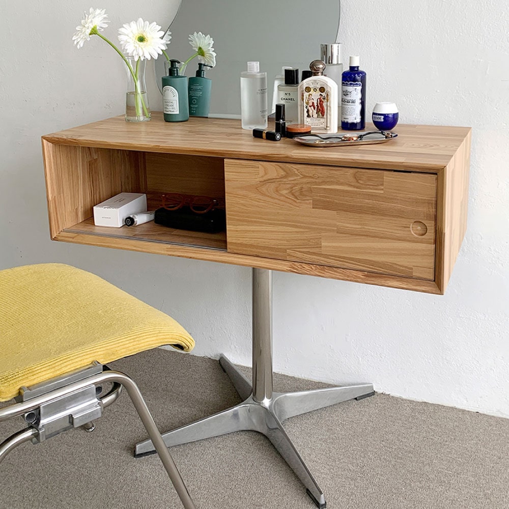 アッシュコンソール 韓国インテリア 収納 サイドテーブル ドレッサー 片脚 ブラウン ナチュラルカラー アッシュ原木 アルミニウム 100×38×76cm