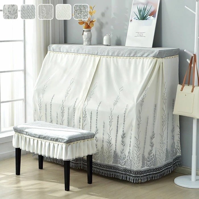ピアノカバー アップライト 椅子カバー 防塵カバー 花柄 刺繍 フルカバー カバーリング ピアノカバーセット 保護カバー 北欧 ヨーロッパ おしゃれ 高級感 優雅 エレガント ピアノ 標準直立型ピアノ