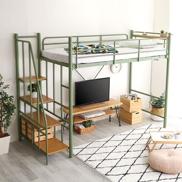 ホームテイスト HT70-95 階段付き ロフトベット 【RESIDENCE-レジデンス-】 グリーン メーカー直送
