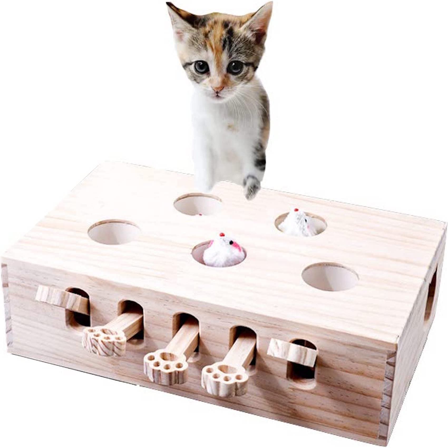 pearpark 木製 モグラ叩き 猫 おもちゃ お洒落 ネコ ねこのおもちゃ 厳選木材使用 安全素材 ねこじゃらし ペット マウス ネズミ 知育玩具 自分で遊ぶ好奇心をくすぐる もぐらたたき 運動不