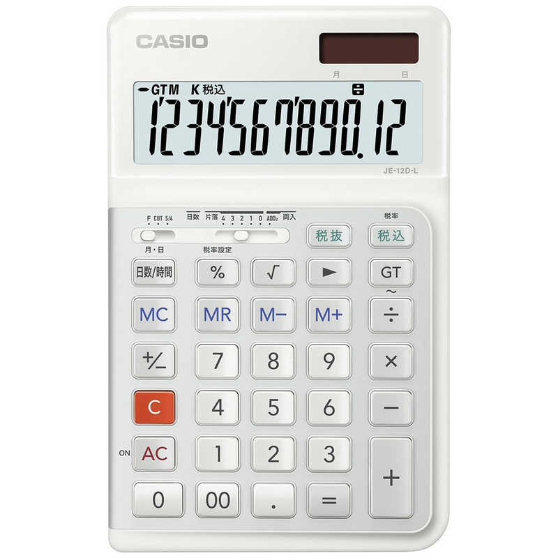 カシオ　CASIO　人間工学電卓 ジャストタイプ・左手用 ［12桁］ ホワイト　JE-12D-L-WE-N