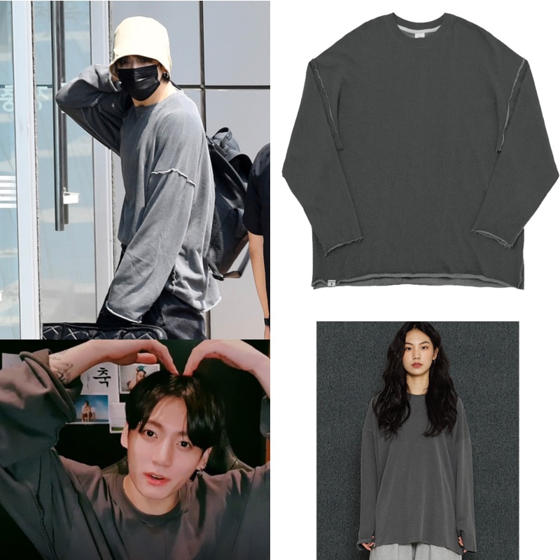 [BTS Jungkook 着用] VINTAGE DYEING CUT-OUT BOX TEE Charcoal / 余裕のあるオーバーフィットピグメントTシャツ