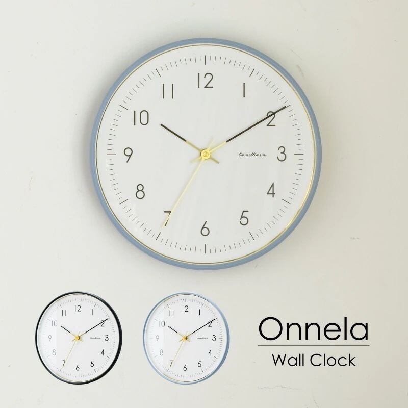 Onnela オンネラ ウォールクロック 壁掛け時計 おしゃれ シンプル アナログ 無音タイプ 静か 寝室 リビング スイープムーブメント グレー ブラック ゴールド シック フェミニン ギフト