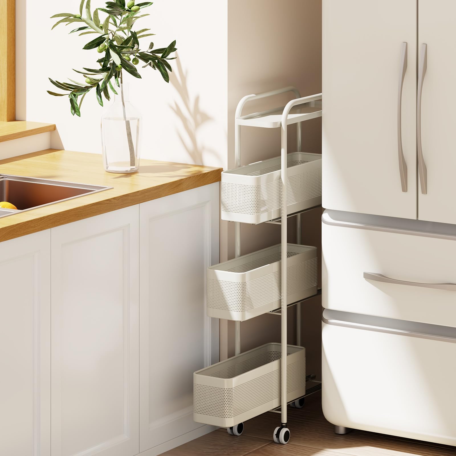 キッチンワゴン 収納カート 隙間収納 360度キャスター付き 移動式 引き出し付き 収納ワゴン 組み立て不要 バスケットラック スリム 多段収納 すき間ワゴン キッチンバスルームリビング対応 省ス