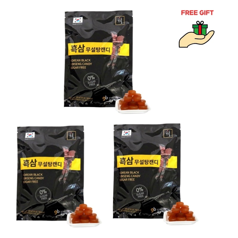 黒参シュガーフリーキャンディ 3袋セット/紅参キャンディ/韓国産紅参使用/韓国お菓子/砂糖不使用キャンディ