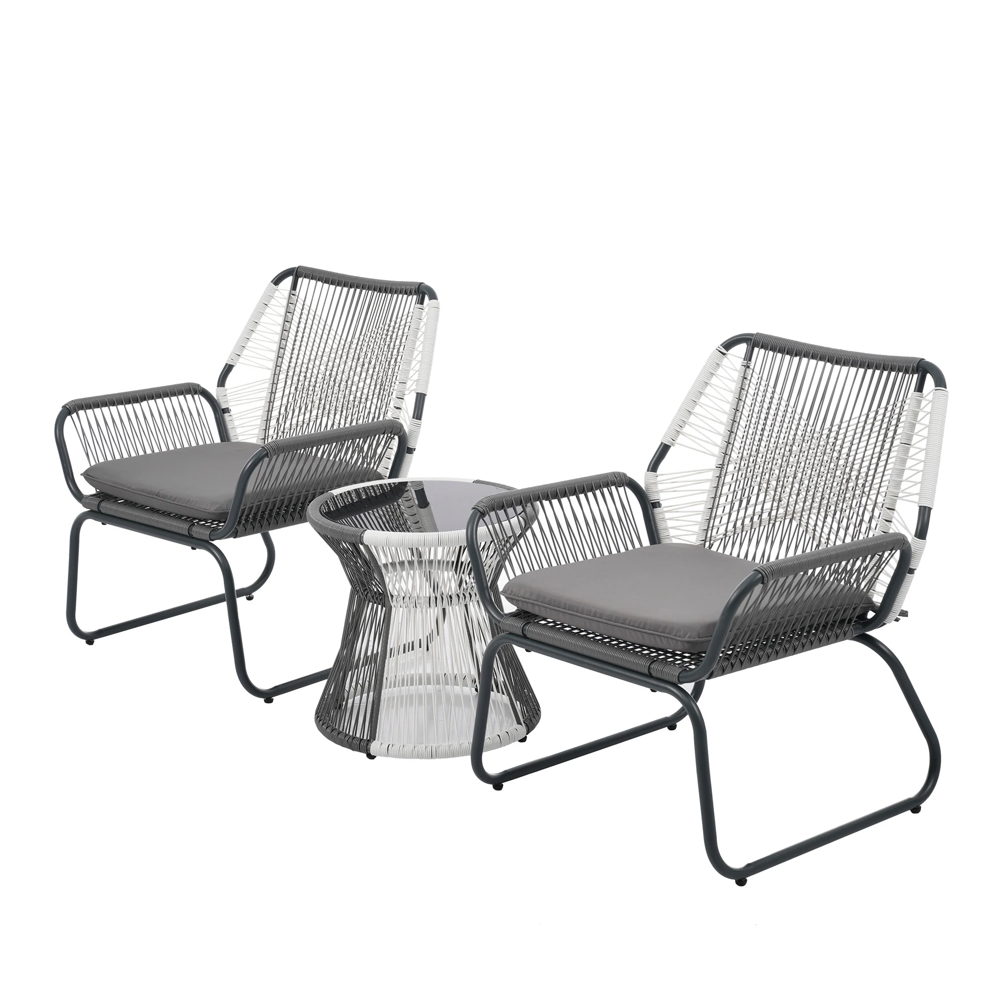 19582025新作 ガーデンファニチャー テーブル 3点セット 2脚　ガーデン ベランダ ガーデンチェア セットテーブルセット クッション付 ホワイト×グレー 15,759円