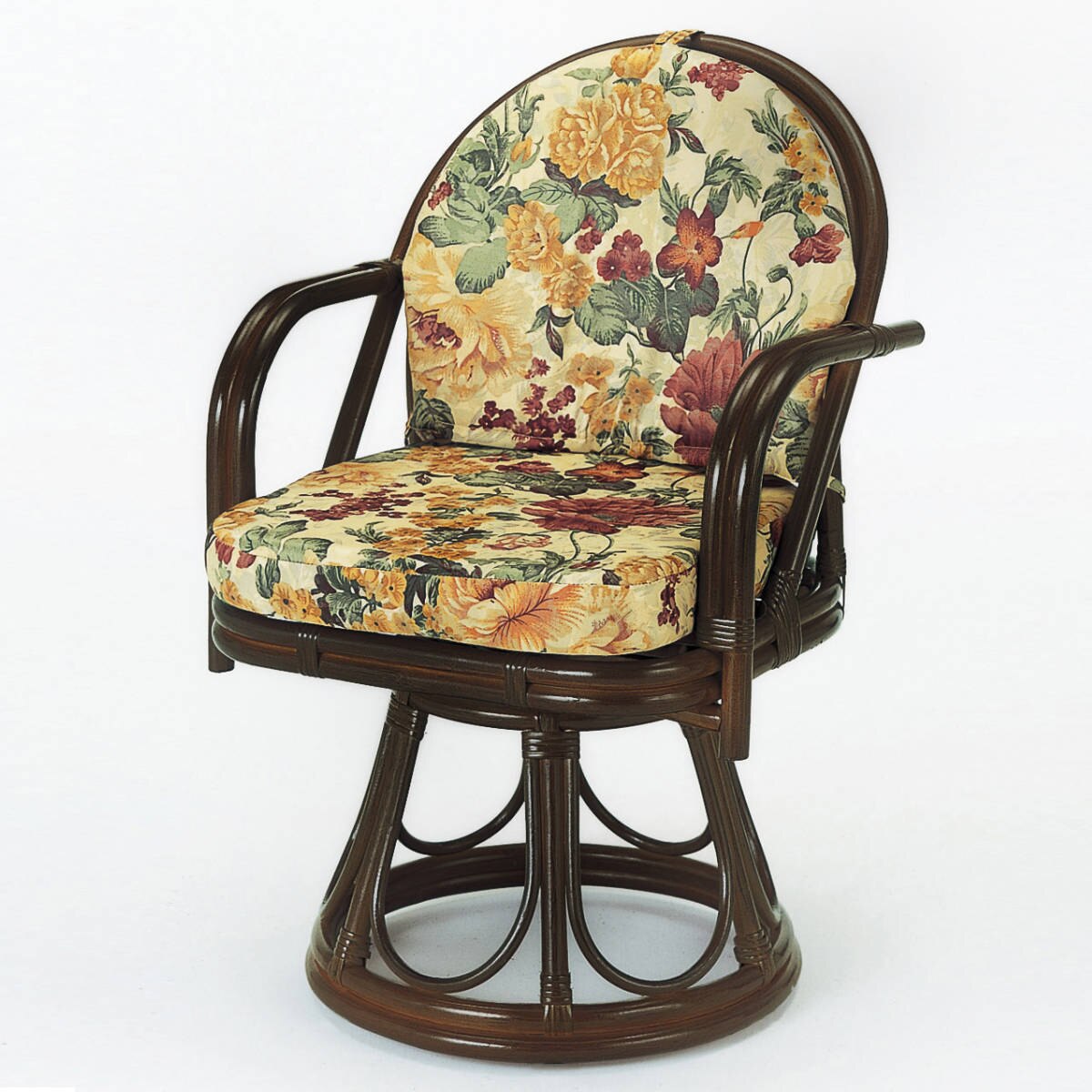 籐 回転座椅子 ハイタイプ ラタンチェア 座面高43cm 回転式 背もたれ付き 肘付き 肘掛 イス チェア 座いす アジアン 籐家具 花柄 和モダン ラタン リラックスチェア パーソナルチェア 14,686円