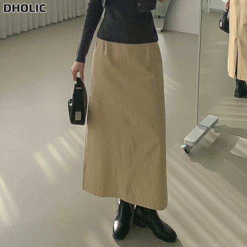 ソフトコットンジップアップスリットラインHライン(ロング丈)無地スカート・1954910