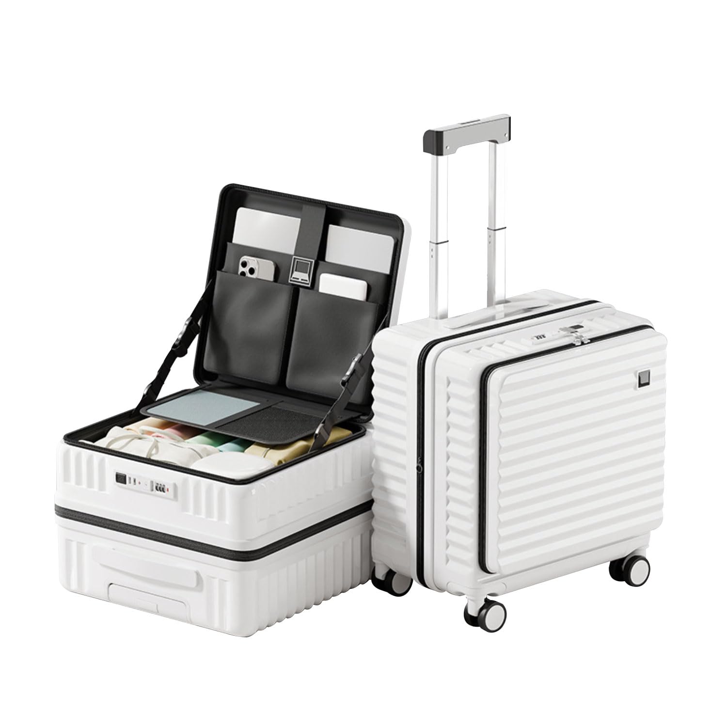 [bimiti] スーツケース 機内持ち込み 拡張機能付き 多機能フロントオープン USBポート付き カップホルダー付き 超軽量 小型 可愛い 耐衝撃 大容量 軽量 TSAロック ダブルキャスター 旅