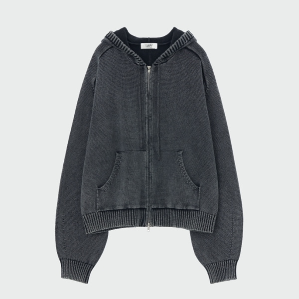 【SEVENTEENドギョム着用】 LMOOD ピース ダイド フード ニット ジップアップ ステンレス チャコール