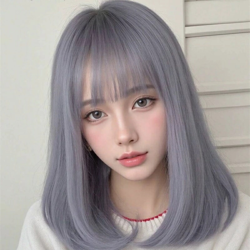 シルバー系 毛先アレンジ自由 43cm/17in 高密度150%耐熱合成髪女性用初心者向け日常＆パーティー＆コスプレに最適ローズネットキャップ（調節可能）スムーズ＆多様なスタイルバレない