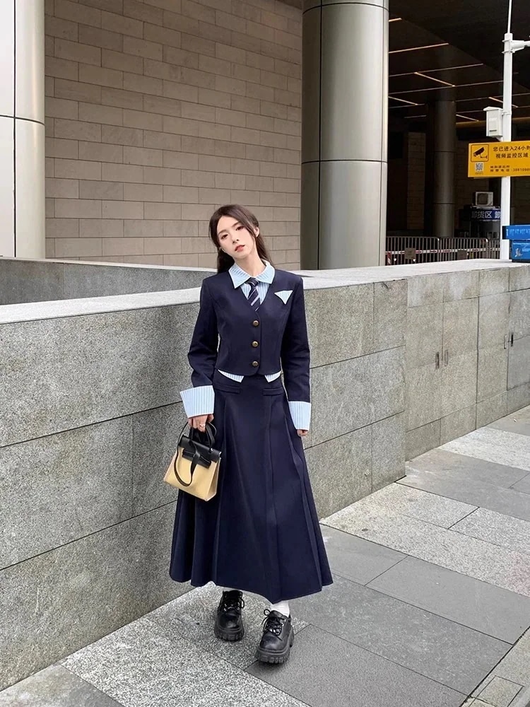 セットアップセーラー服 文化祭 学園祭 入学式 两点セット スーツ ノーカラー スクールスーツ セット プリーツ 色切り替え スクール 制服 女子高生 高校生　学生服 キッズ子服スーツ ジャケット