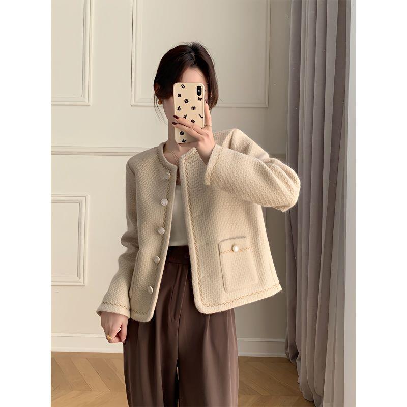 【速達!】フレンチコート女性小柄気質ツイード短毛ツイード上着スパンデックス