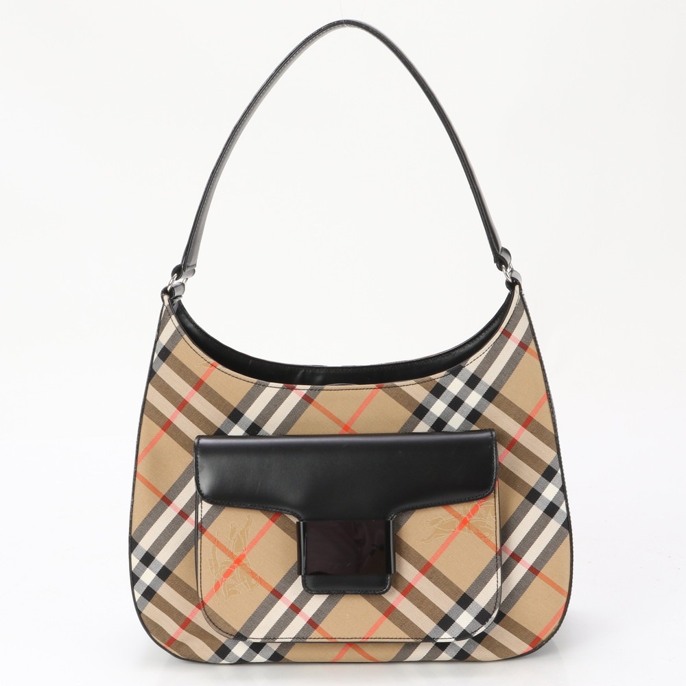 新品同様 ノバ チェック シャドーホース レザー×キャンバス ショルダーバッグ 肩掛け トート ハンド レディース ERE BF3-7 中古
