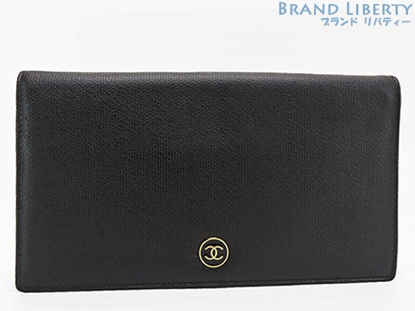 新品同様シャネルココボタン二つ折り長財布ブラックカーフレザーA20904