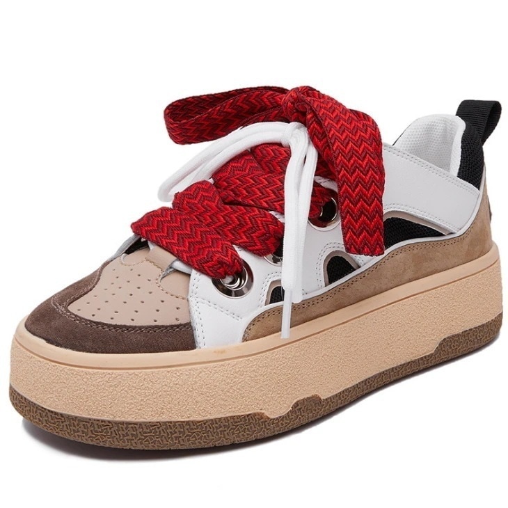 韓国23厚底スニーカーレディース本革柔らかい底通気性おしゃれ 松糕靴りローカット靴キャンパス風 5,232円