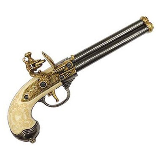 モデルガン 3バレル フリントロック ゴールド DENIX デニックス 1016/L 29cm レプリカ フリントロックピストル 銃 コスプレ 小物 模造 ピストル 拳銃 リアル 復刻銃 古式 西洋