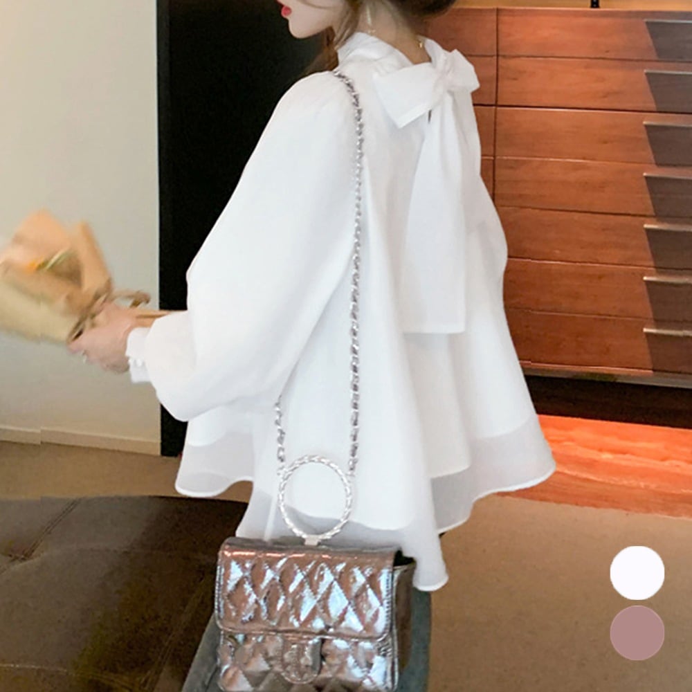 国内即納 バックリボンシフォンブラウス レディース