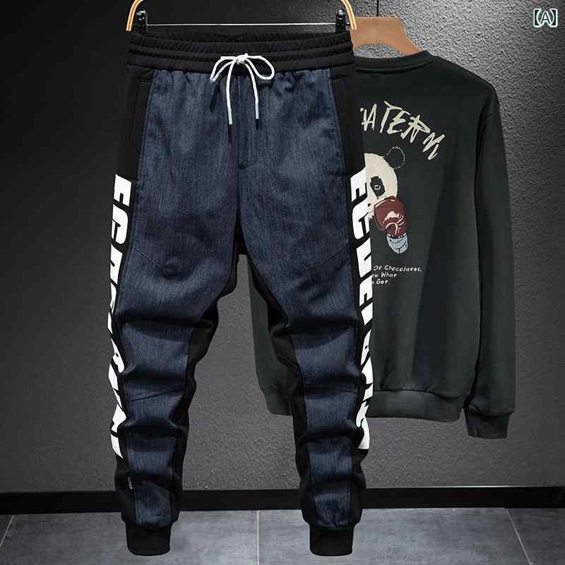 メンズ 男性用 ファッション オシャレ シンプル 大人 かっこいい ストリート ヒップホップ HipHop デニム グレー スウェット パンツ 春秋 スウェット パンツ 大きいサイズ カジュアル ニッ