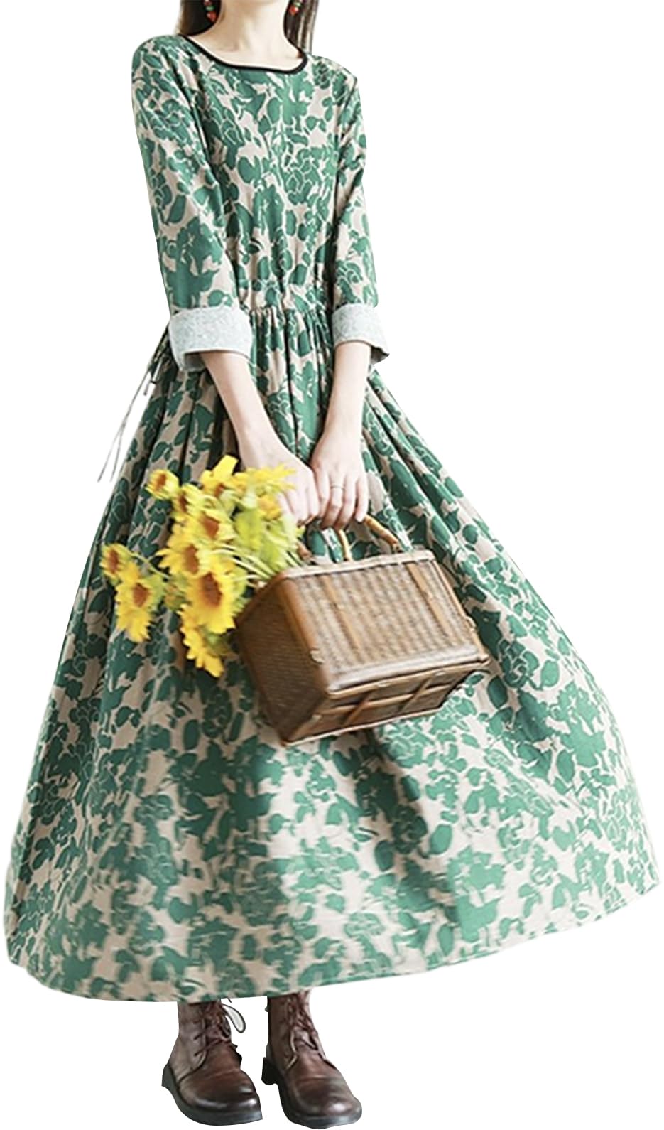 [ ニューネ ] 総柄 マキシ丈 ワンピース ロング フレア ウエストゴム ゆったり 花柄 ワンピ 柄ロングワンピ ロングチュニック フレアースカート シャツワンピース ドレス Aライン ハイウエスト 5,931円