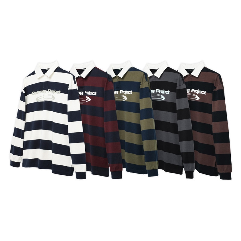 [IVE レイ 着用] [OPENING PROJECT] Identity Stripe Collar T Shirt 韓国 アイドル 長袖 Tシャツ レディース メンズ 大きいサイズ