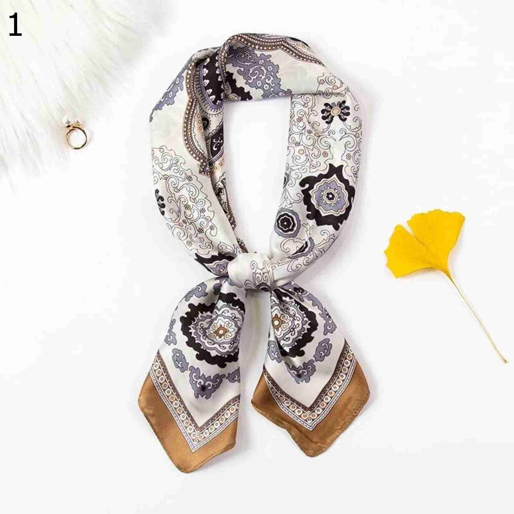 【20%OFFクーポン～】スクエア スカーフラップ ヘア タイ ヘッドバンド 春 秋 ダーク グリーン ヒョウ フローラル ショール スカーフ : (Color Size : 8 70*70cm