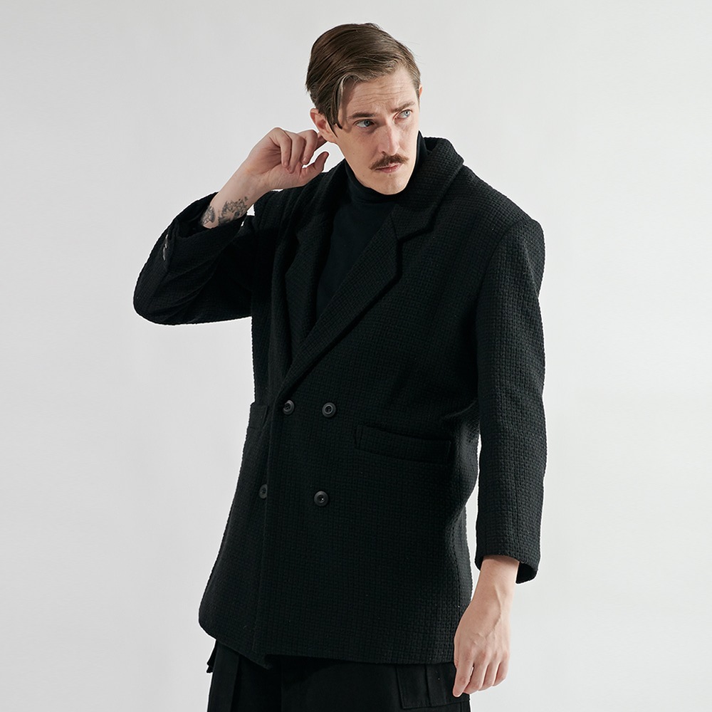 [送料無料]スミスアもーツイールウィーブダブルハーフコートブラック