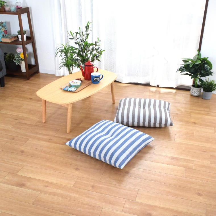 座布団 クッション 北欧 5枚セット 55x59cm 大きめ 日本製 綿混生地 ストライプ柄 和綴じ 洋風 おしゃれ 来客用 かわいい お尻が痛くならない 厚め ボーダー ブラウン ブルー