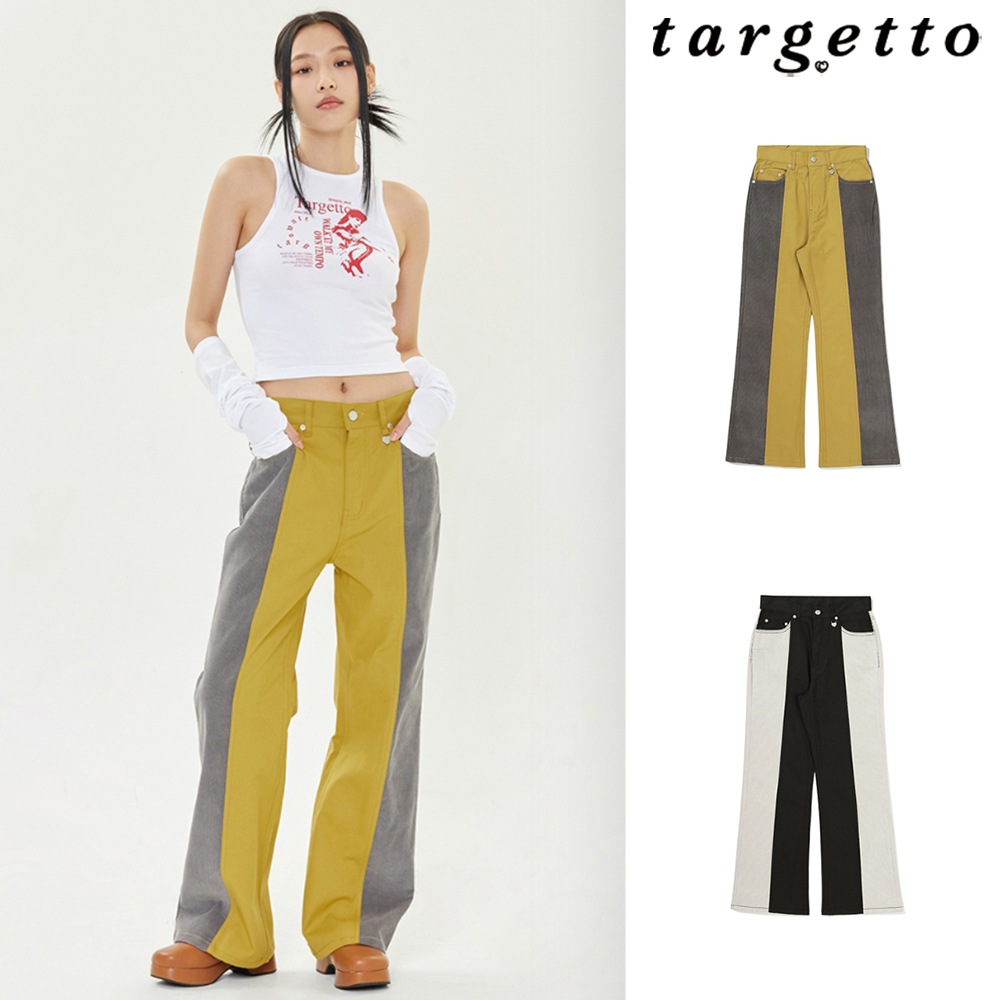 [TARGETTO] HALF AND HALF SEMI BOOTCUT PANTS