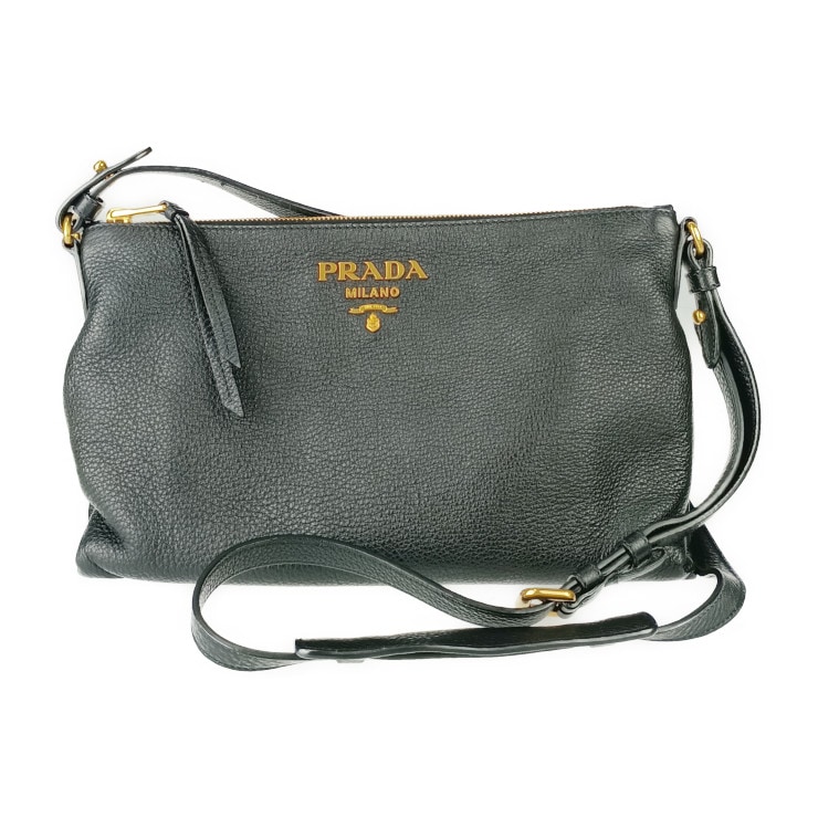 美品 PRADA プラダ ショルダーバッグ クロスボディバッグ 1BH050 ブラック ゴールド金具 VIT.DAINO レザー レディース 替えストラップ付き【本物保証】