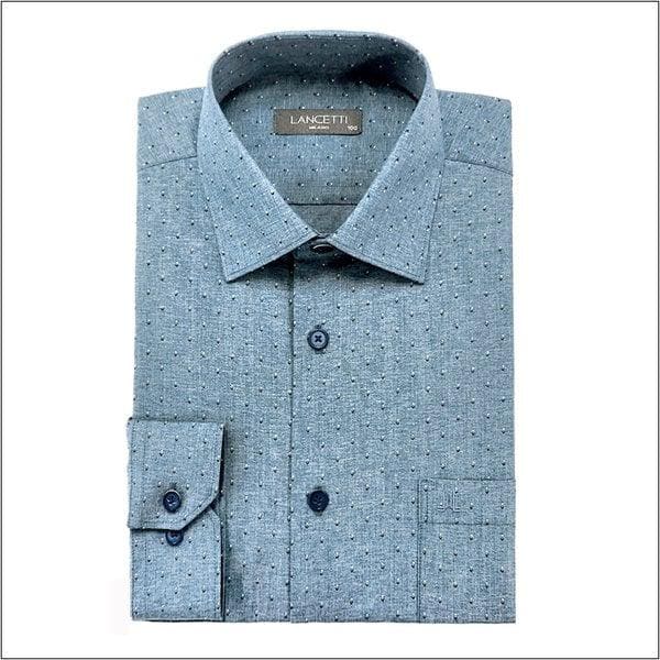 男性ネイビー水玉ドットプリント柄レギュラーフィット長袖ワイシャツ LYS6603NA