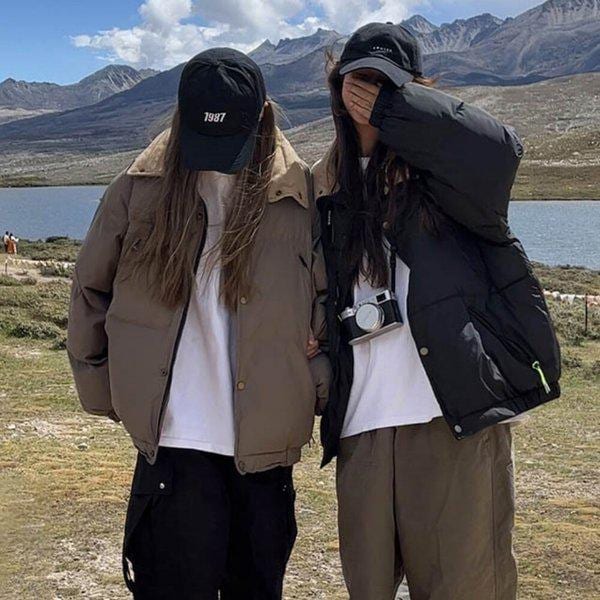 レディースルーズフィット配色ハイネックカラーパディングジャンパーDMESW-JUP-STS14281775