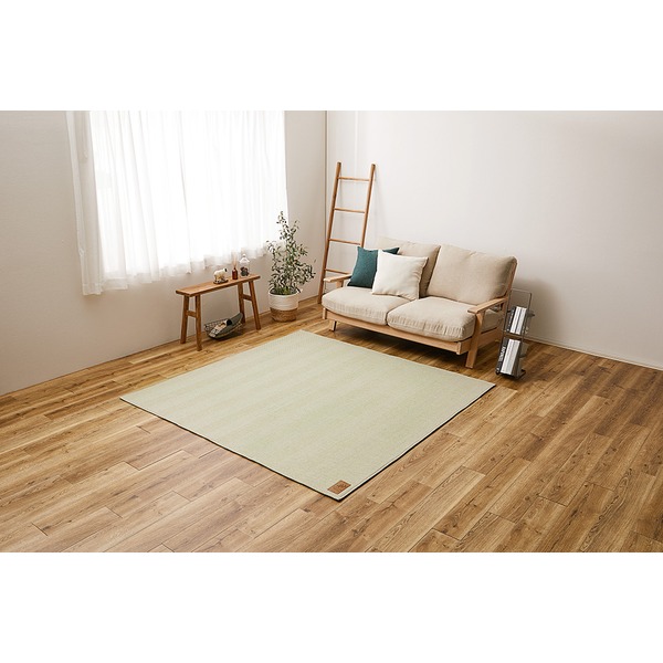ラグマット 絨毯 約230x230cm グリーン 洗える ヘリンボンラグ 滑り止め付 ホットカーペット 床暖房可 オールシーズン リビング