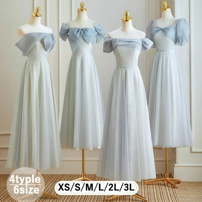 期間限定ブライズメイドドレス 大人 袖付き ワンピース ブルー ドレス ピアノ 発表会 ロングドレス ミモレ丈 演奏会 結婚式 演奏会ドレス 大人 レディース ロング丈 披露宴 ピアノ発表会 韓国 イ