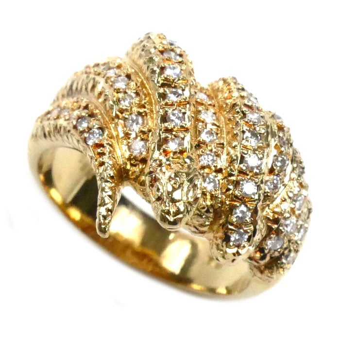 K18YG イエローゴールド ヘビ リング・指輪 ダイヤモンド0.58ct 20号 13.3g メンズ 中古