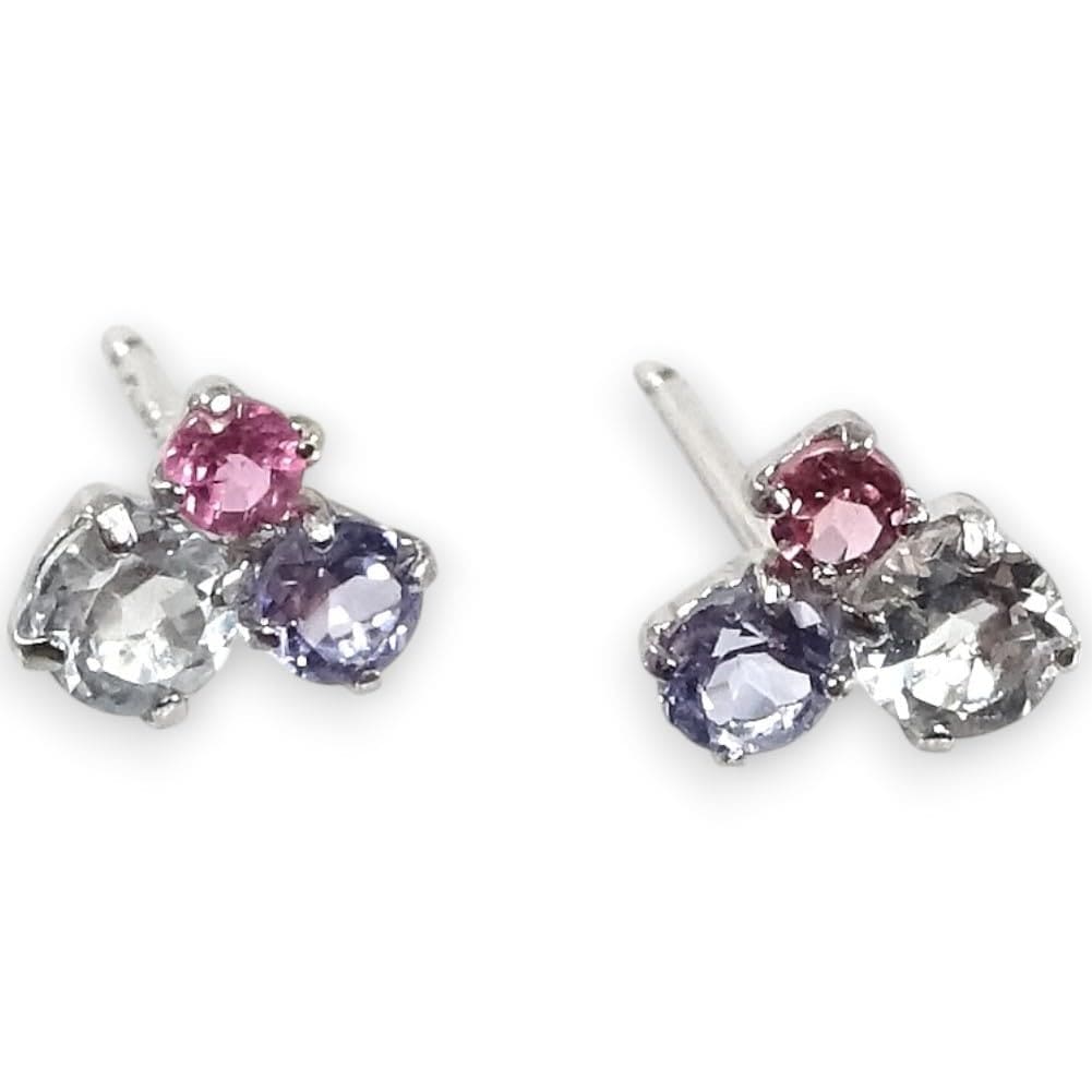 プラチナマルチカラーピアス タンザナイト/アクアマリン/ピンクトルマリン の爽やかハーモニー