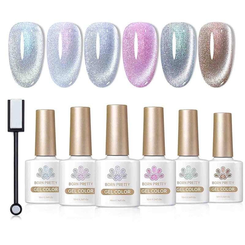 BORN PRETTY ジェルネイル マグネットジェル キャッツアイジェル ネイル カラー 6色セット 磁石付き ガラス製容器 UV/LED対応 カラージェルセット オーロラ系 7,441円