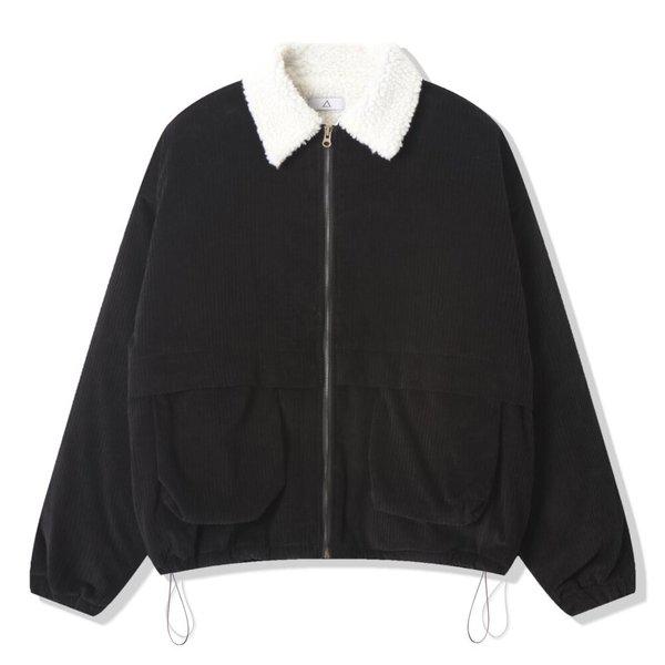 メンズ コーデュロイ ストリング ウール カラーネック ジャンパー AC-JUW-Q056-ブラック