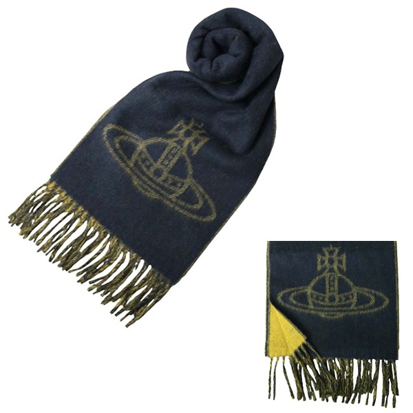 マフラー 25-W00ZH-K409 ビッグオーブロゴ NAVY BLUE レディース メンズ