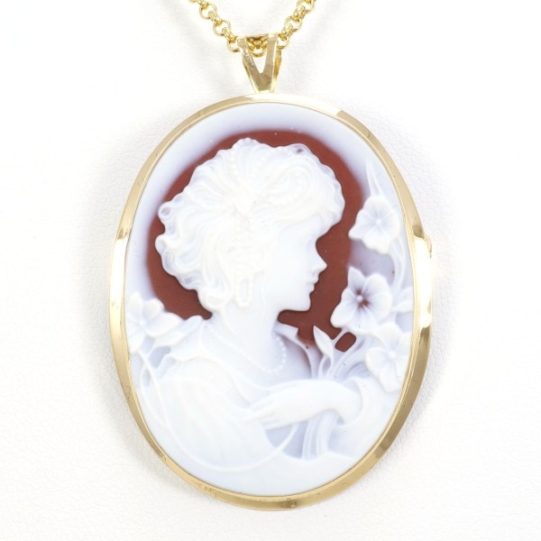 K18 18金 YG ネックレス ブローチ ストーンカメオ カード鑑別書 ジュエリー 中古