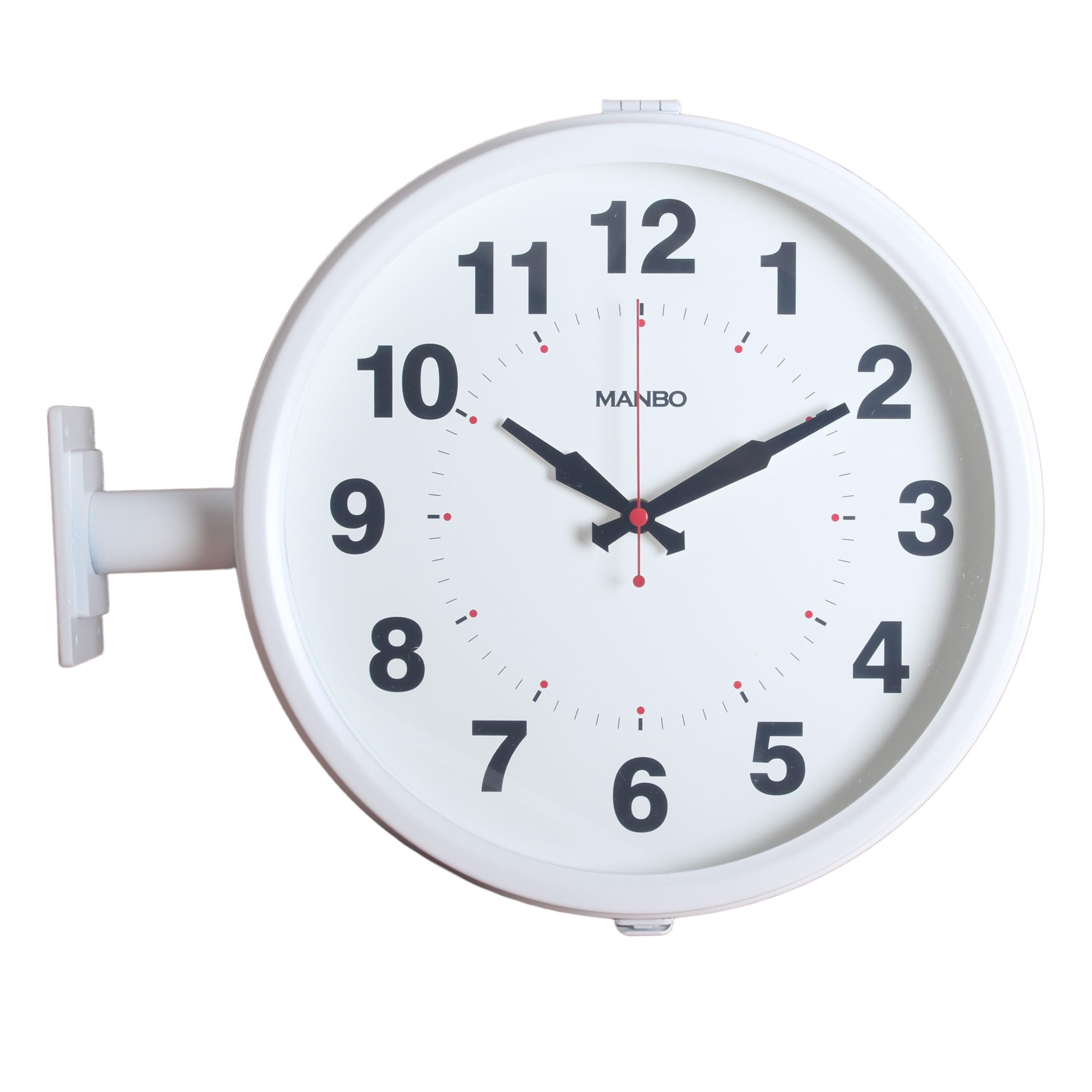 電波両面掛け時計 manbo 両面掛時計－直径30CM 2kg ダブルフェイス ウォール クロック ブラック (ホワイト) [並行輸入品]
