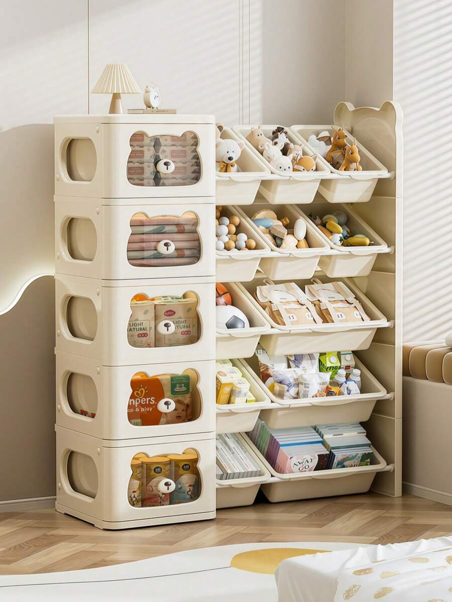 おもちゃ棚 収納 おもちゃ箱 絵本棚 3段 4段 ラックセット おもちゃ 分類収納キッズラック おもちゃ収納棚 大容量 組み合わせ可能 ワイドタイプ ホワイト，2026お正月おもちゃ収納家具