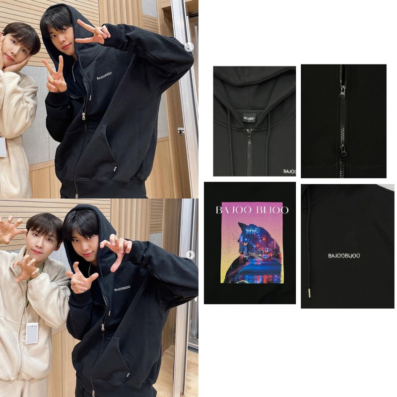[AB6IX キムドンヒョン着用フードジップアップ] NIGHT CITY CAT HOODIE ZIP-UP(BLACK) 韓国の人気ブランド 韓国ファッションスタイル