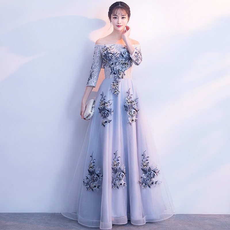 ロングドレス 演奏会 大人 ドレス 袖あり マキシ丈 パーティードレス 結婚式 ワンピース 発表会